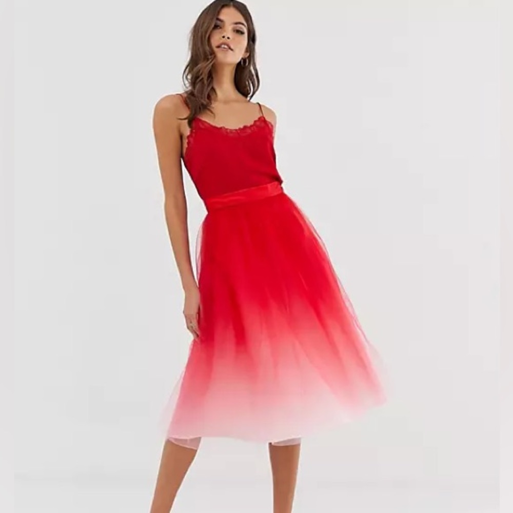 ASOS Chi Chi London Midi Tulle Skirt In Dip Dye Effect - NWT- Sz 8/10 US